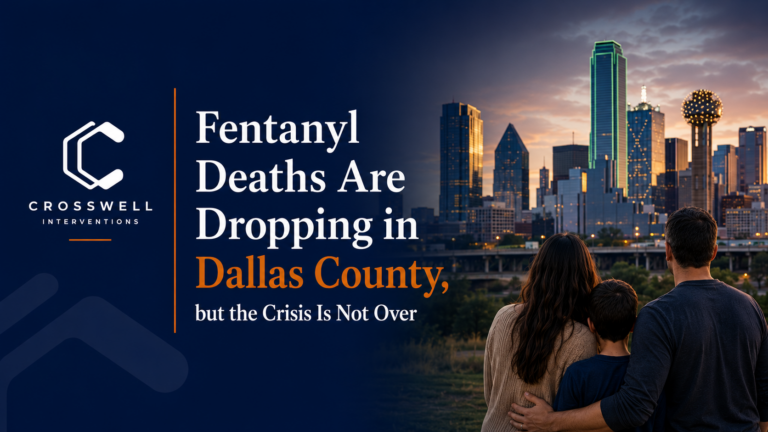 Dallas family overlooking the Dallas skyline representing fentanyl awareness and intervention services in Dallas County.