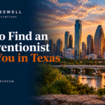 Crosswell Interventions branded landscape image featuring the Austin skyline at sunset, river, bridge, and greenery, with the headline “How to Find an Interventionist Near You in Texas.”