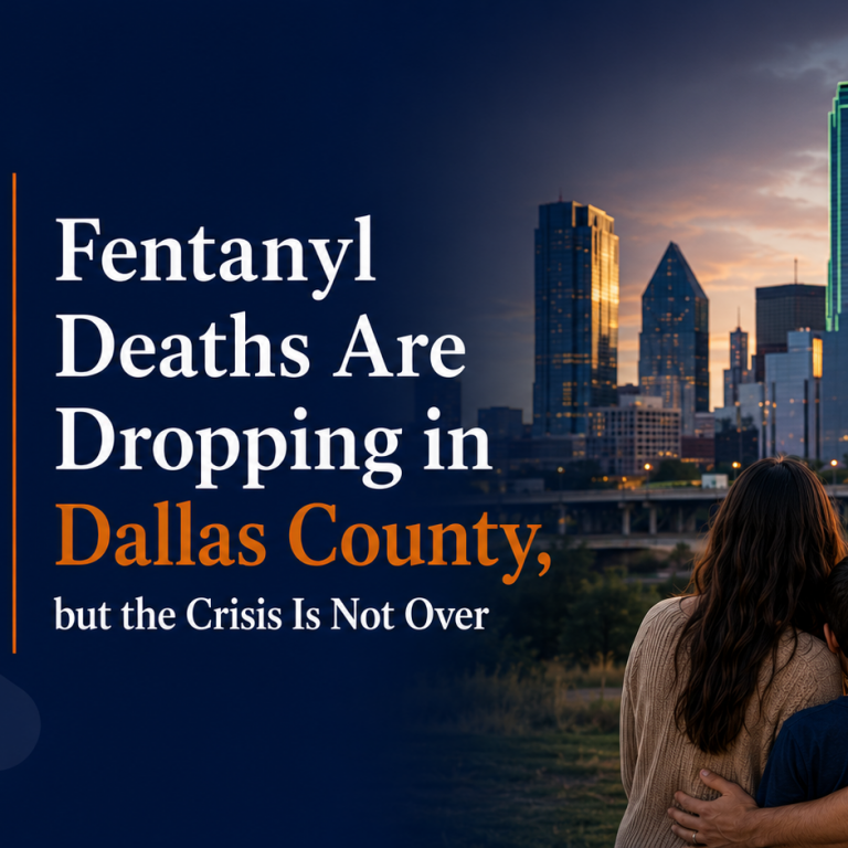 Dallas family overlooking the Dallas skyline representing fentanyl awareness and intervention services in Dallas County.